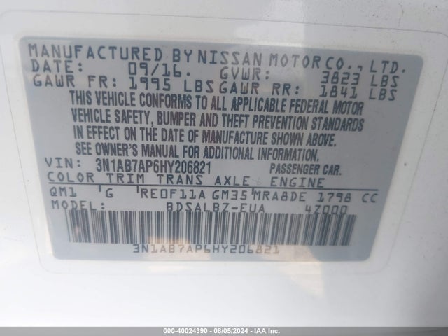 Nissan SENTRA S 2017 3N1AB7AP6HY206821 Image 9