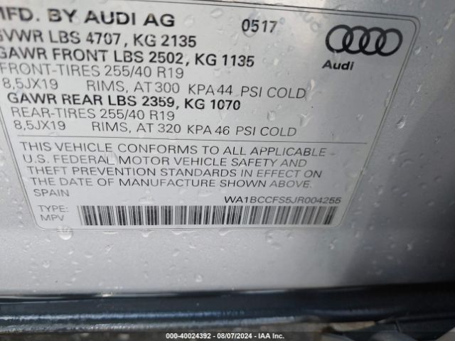 WA1BCCFS5JR004255 Audi Q3 2.0t Premium/2.0t Sport Premium