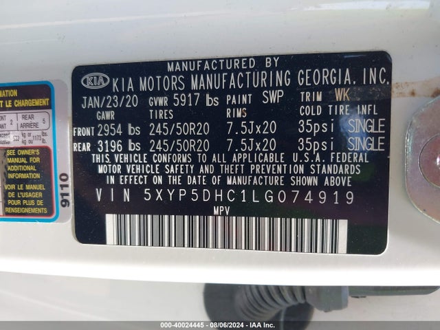 KIA Telluride Sx 2020 5XYP5DHC1LG074919 Image 9