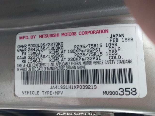 1999 MITSUBISHI MONTERO SPORT JA4LS31H1XP039219 Photo 8