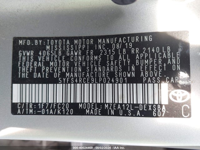 Toyota COROLLA SE 2020 5YFS4RCE9LP024901 Image 9