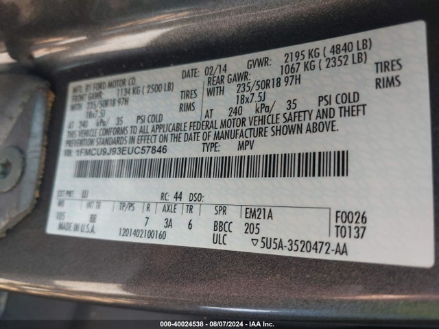 Ford Escape Titanium 2014 1FMCU9J93EUC57846 Image 9