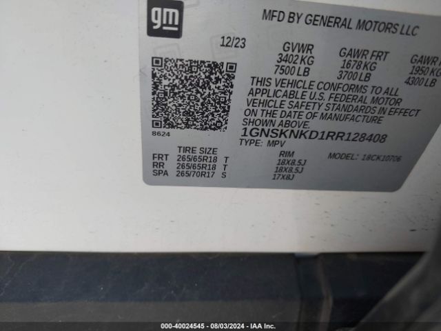 1GNSKNKD1RR128408 Chevrolet Tahoe 4wd Lt