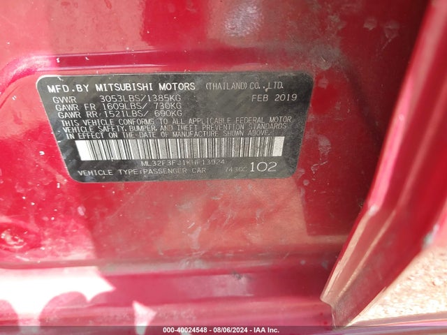 2019 MITSUBISHI MIRAGE G4 ML32F3FJ1KHF13924 Photo 8