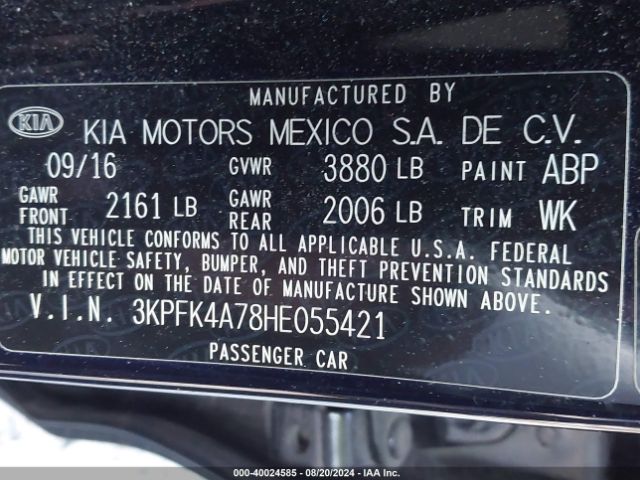 3KPFK4A78HE055421 KIA FORTE LX