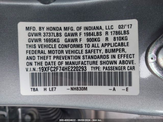 19XFC2F74HE220293 Honda CIVIC EX