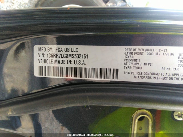 RAM 1500 Classic Slt  4x4 5'7 Box 2021 1C6RR7LG8MS532161 Image 9