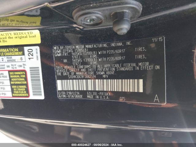 5TDYK3DC9FS682594 Toyota Sienna Xle 8 Passenger