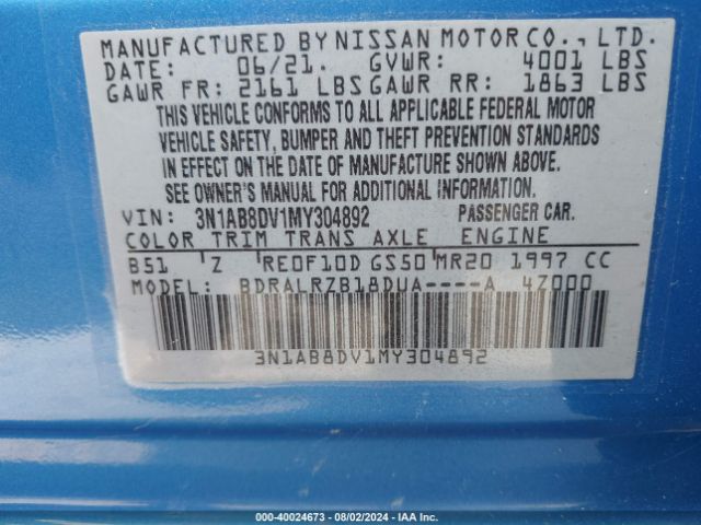 3N1AB8DV1MY304892 Nissan Sentra Sr Xtronic Cvt