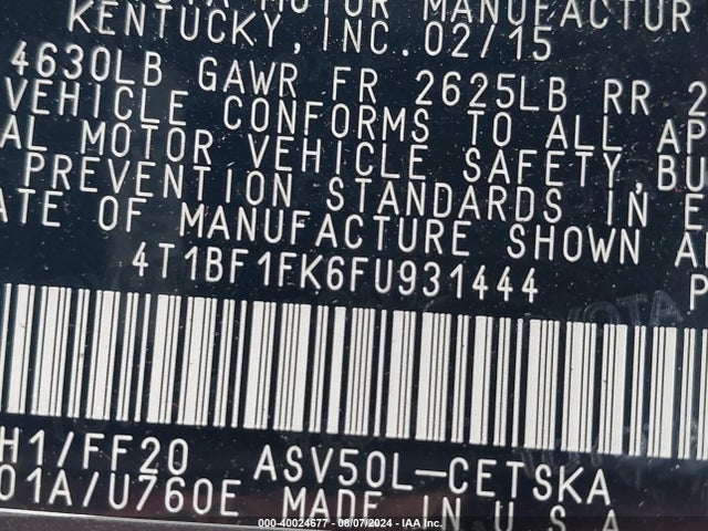Toyota CAMRY SE 2015 4T1BF1FK6FU931444 Image 9