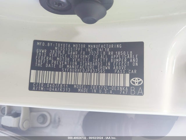 Toyota COROLLA LE 2018 5YFBURHE0JP837565 Image 9