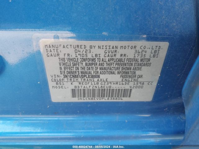 3N1CN8EV0PL838806 Nissan Versa 1.6 Sv Xtronic Cvt