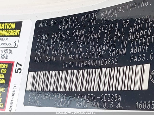 Toyota CAMRY SE 2024 4T1T11BK8RU109855 Image 9