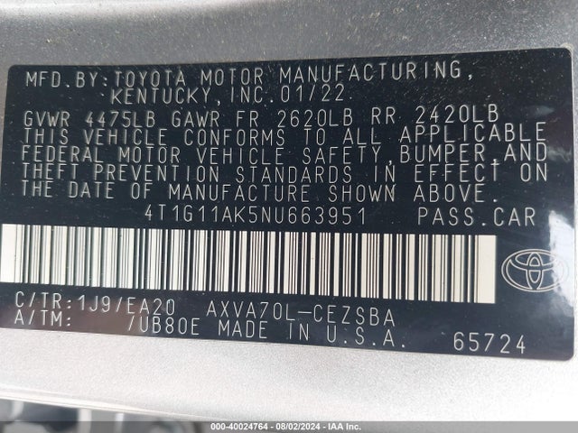 Toyota CAMRY SE 2022 4T1G11AK5NU663951 Image 9