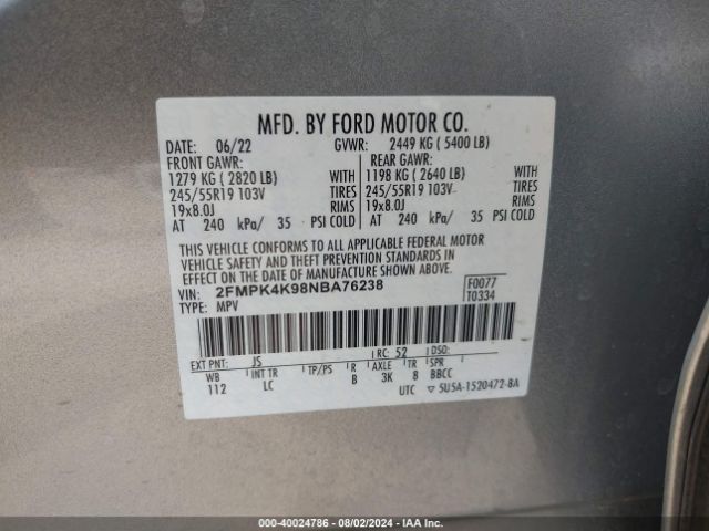 2FMPK4K98NBA76238 Ford Edge Titanium