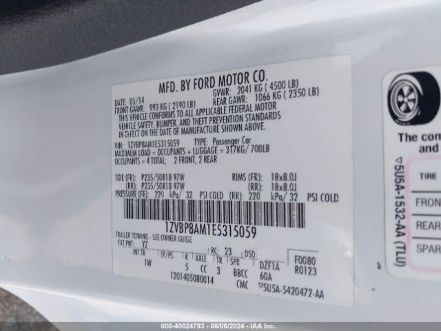 1ZVBP8AM1E5315059 Ford Mustang V6