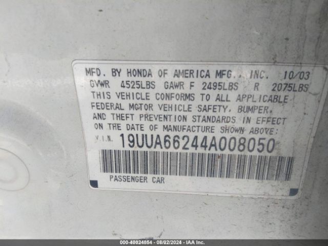 2004 ACURA TL 19UUA66244A008050 Photo 8
