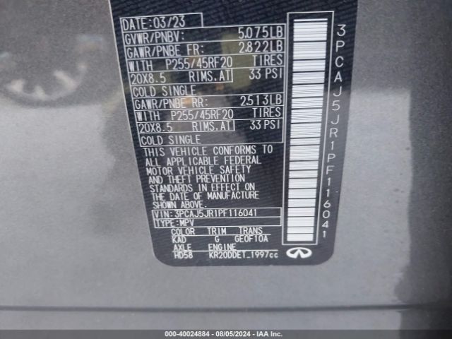 3PCAJ5JR1PF116041 Infiniti Qx55 Luxe Awd