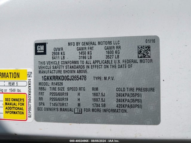 1GKKRRKD0GJ265478 GMC Acadia Slt-1