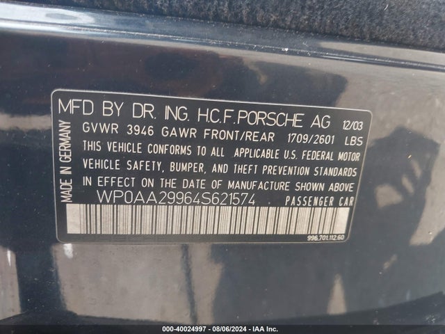 2004 PORSCHE 911 WP0AA29964S621574 Photo 8