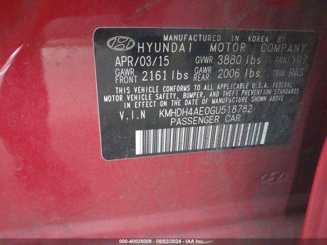 Hyundai ELANTRA SE 2016 KMHDH4AE0GU518782 Image 9