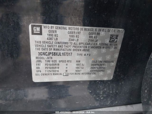 3GNCJPSBXJL167317 Chevrolet Trax Lt