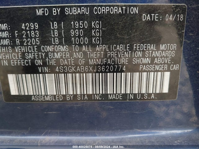 4S3GKAB6XJ3620774 Subaru Impreza 2.0i Premium