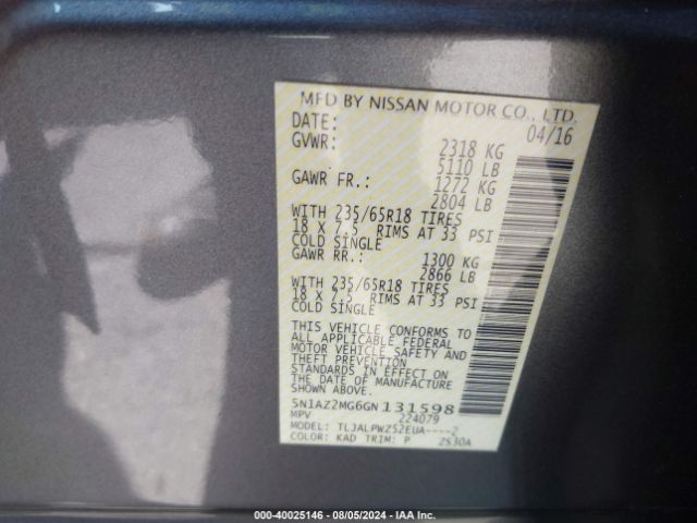 5N1AZ2MG6GN131598 Nissan MURANO S