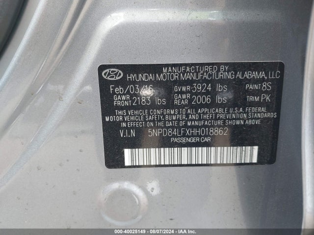 Hyundai ELANTRA SE 2017 5NPD84LFXHH018862 Image 9