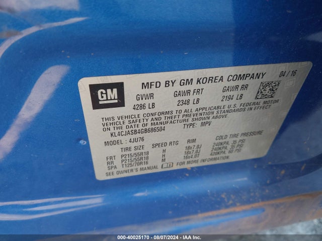 KL4CJASB4GB686504 Buick Encore