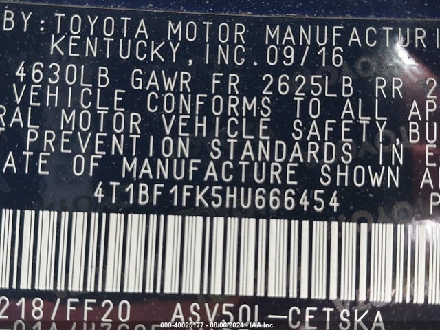 Toyota CAMRY SE 2017 4T1BF1FK5HU666454 Image 9