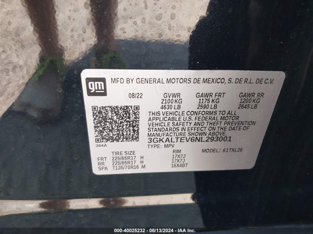 3GKALTEV6NL293001 GMC Terrain Awd Sle