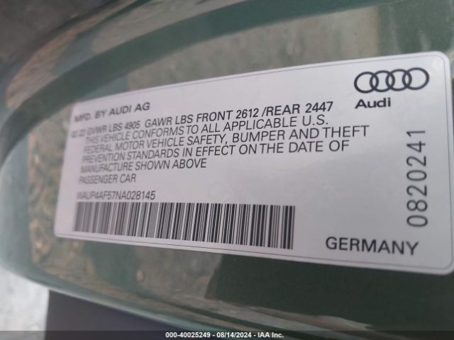 WAUP4AF57NA028145 Audi S5 Premium Plus Tfsi Quattro Tiptronic