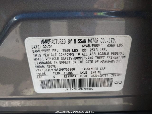 JN1EV7BP4MM705900 Infiniti Q50 LUXE