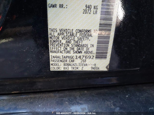 Nissan Altima 2.5 Sr 2016 1N4AL3APXGC147692 Image 9