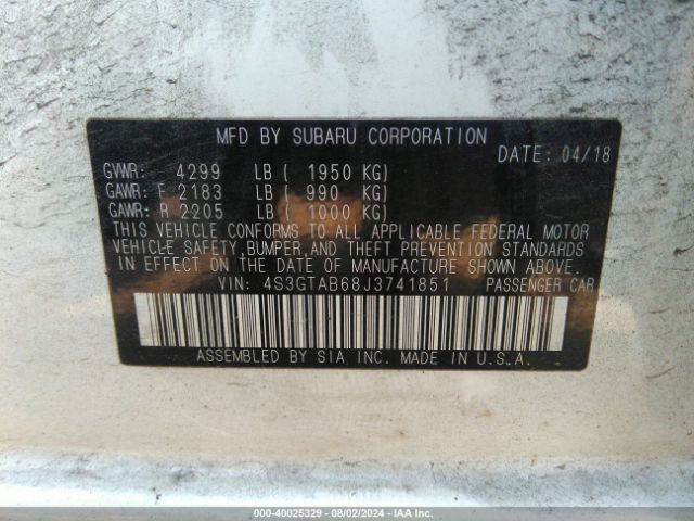 4S3GTAB68J3741851 Subaru Impreza 2.0i Premium