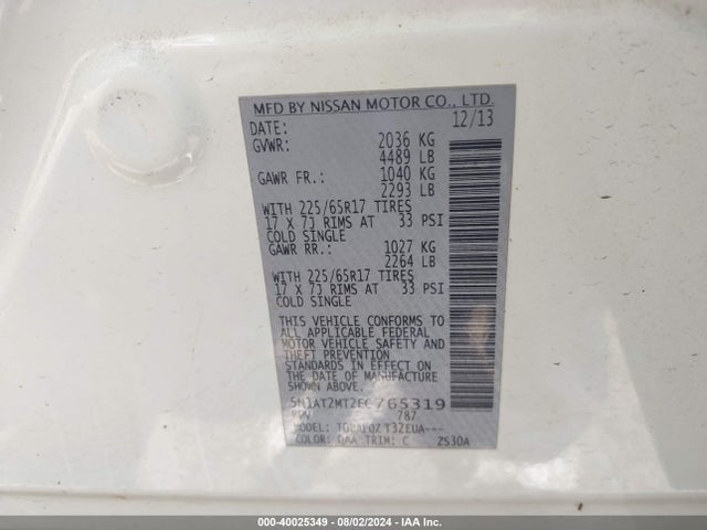 Nissan ROGUE SV 2014 5N1AT2MT2EC765319 Image 9