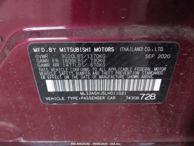 ML32A5HJ5LH011021 Mitsubishi Mirage Gt/le