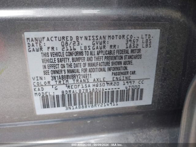 3N1AB8BV8RY214911 Nissan Sentra S Xtronic Cvt