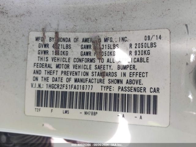 1HGCR2F51FA016777 Honda Accord Sport