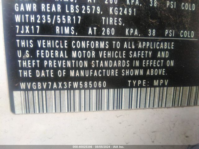 WVGBV7AX3FW585060 Volkswagen TIGUAN SE