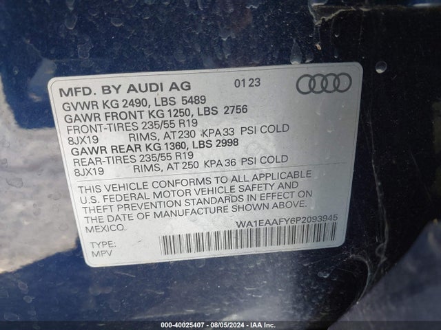 WA1EAAFY6P2093945 Audi Q5 Premium Plus 45 Tfsi S Line Quattro