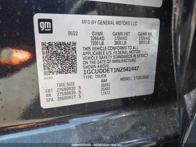 1GCUDDET1NZ541447 Chevrolet Silverado 1500 4wd  Standard Bed Lt