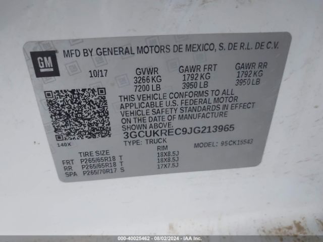 3GCUKREC9JG213965 Chevrolet Silverado 1500 2lt