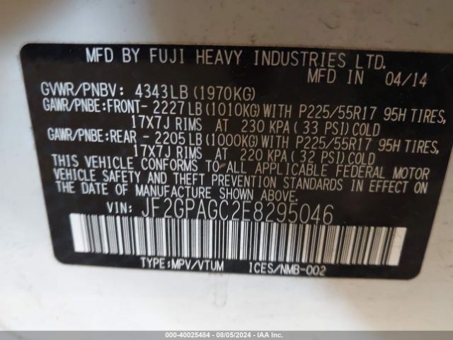 JF2GPAGC2E8295046 Subaru Xv Crosstrek 2.0i Limited