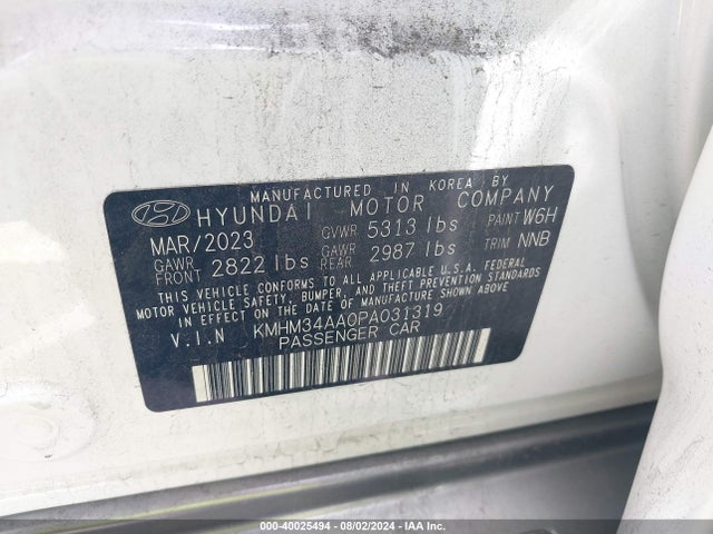 KMHM34AA0PA031319 Hyundai Ioniq 6 Sel