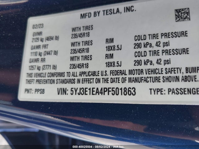 2023 TESLA MODEL 3 5YJ3E1EA4PF501863 Photo 8