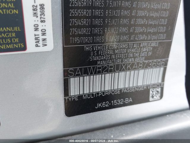 SALWR2RUXKA873696 Land Rover Range Rover Sport Hse Mhev