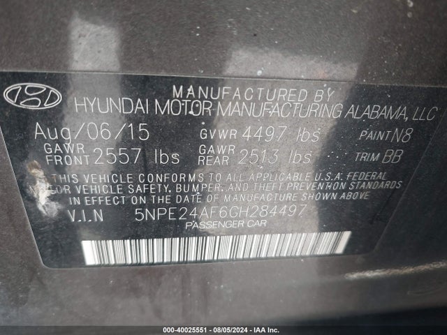 Hyundai SONATA SE 2016 5NPE24AF6GH284497 Image 9