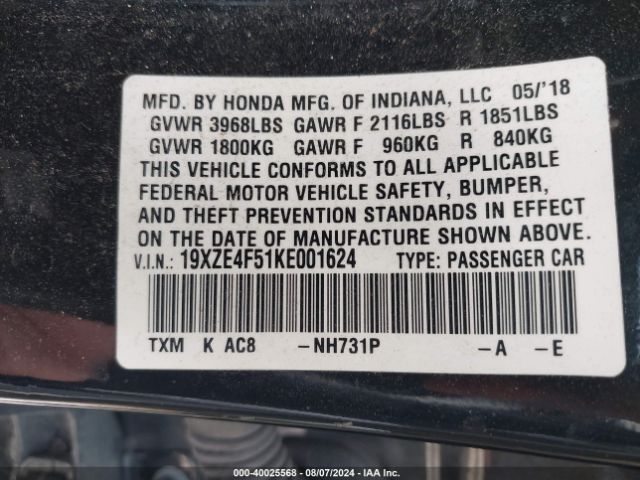 19XZE4F51KE001624 Honda INSIGHT EX